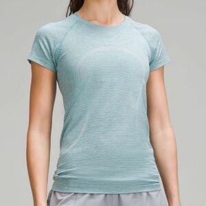 Lululemon Athletica Teal Striped Short Sleeve Top